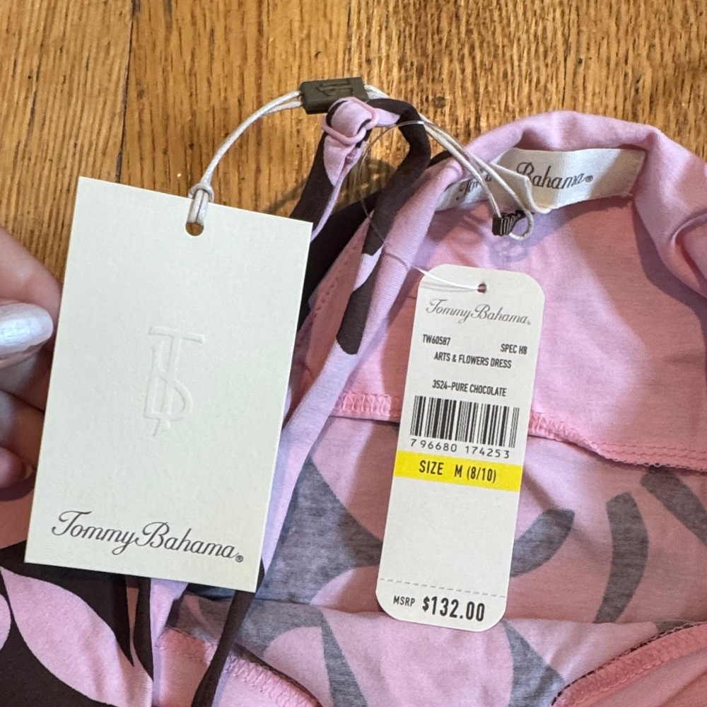 NWT Tommy Bahama Floral Spaghetti Strap Dress in Brown and Pink Womens M - Picture 2 of 6